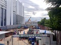 A construction site in Bangkok with a safety first sign