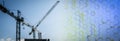 Construction site banner background. Construction industry and business concept. Cranes on a blue background. Royalty Free Stock Photo