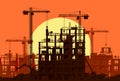 Construction Site Banner Silhouette Landscape. Royalty Free Stock Photo