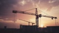 Big crane and building construction against beautiful dusky sky Royalty Free Stock Photo