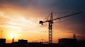 Big crane and building construction against beautiful dusky sky Royalty Free Stock Photo