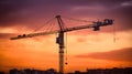 Big crane and building construction against beautiful dusky sky Royalty Free Stock Photo