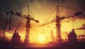 Big crane and building construction against beautiful dusky sky Royalty Free Stock Photo