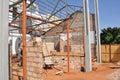 Construction site. Block walls with concrete beams and metal structure in civil construction, Brazil, South America Royalty Free Stock Photo