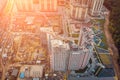 Construction site with building cranes and other equipment, industrial built or estate development modern buildings, aerial view Royalty Free Stock Photo