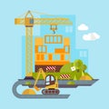 Construction Site, Building Flat Illustration Royalty Free Stock Photo