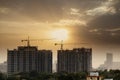 Construction site with buildings constructed on sunset Royalty Free Stock Photo