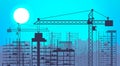 Construction site with buildings and cranes