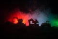 Construction site on a city street. A yellow digger excavator parked during the night on a construction site. Industrial concept t Royalty Free Stock Photo