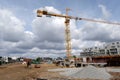 Construction site in the city of Vannes with a crane and construction machinery