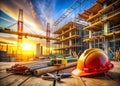 Construction Site CloseUp A Comprehensive View of Tools Materials and Equipment in Sharp Focus Revealing Detail and Royalty Free Stock Photo