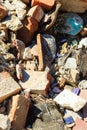 Construction site. Closeup stack of old bricks.