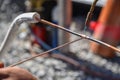 Craftsman welding copper pipe - close-up Royalty Free Stock Photo