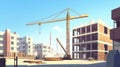 Construction Site with Crane, Buildings under Construction, Blue Sky Royalty Free Stock Photo