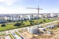 Construction site with crane and building under construction. drone photo Royalty Free Stock Photo