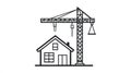 House Construction Building Crane - Black and White Vector Royalty Free Stock Photo