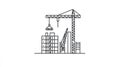 Construction Site with Cranes and Buildings, Simple Line Art Royalty Free Stock Photo