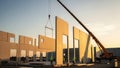 Construction Site: Crane Lifting Concrete Wall Panel Royalty Free Stock Photo