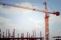 Construction site with crane over a building