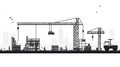 Construction Site Silhouette with Cranes, Building Blocks, and Workers Royalty Free Stock Photo