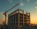 Construction Site with Crane and Unfinished Building Royalty Free Stock Photo
