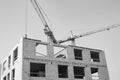 Construction site, cranes, black and white Royalty Free Stock Photo