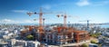 Construction site with cranes on blue sky background. Panorama Royalty Free Stock Photo