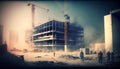 Construction site with cranes and building under construction, toned image Royalty Free Stock Photo