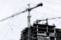 Construction site with cranes on silhouette background Royalty Free Stock Photo