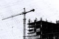 Construction site with cranes on silhouette background Royalty Free Stock Photo