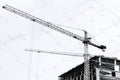 Construction site with cranes on silhouette background Royalty Free Stock Photo