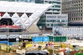 Construction site at Crossrail Place in Canary Wharf