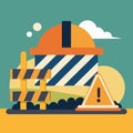 A construction site displaying a warning sign for safety precautions, under construction, Simple and minimalist flat Vector Royalty Free Stock Photo