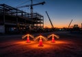 construction site at dusk features an incomplete building Royalty Free Stock Photo