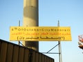 a construction site for Egypt monorail transportation system with Arabic sign, 6th October city monorail train project