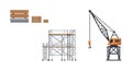 Construction Site Elements Vector Set - Crane, Scaffolding, and Pallets Royalty Free Stock Photo