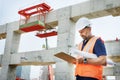 Construction Site Engineer Working Blueprint Royalty Free Stock Photo