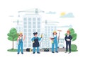 Construction site female workers flat color vector illustration Royalty Free Stock Photo
