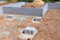 Construction site with foundation cement blocks that will support wall of a house Royalty Free Stock Photo