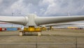 Construction yard with Giant rotors of wind turbine