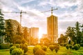 Construction site with green park area