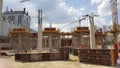 Construction site of the hall with reinforced concrete pillars Royalty Free Stock Photo