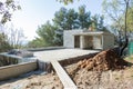 Construction site of a house, reinforced concrete slab