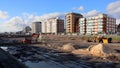 A construction site in Hove full of puddles and mud.