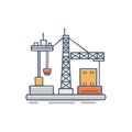 Construction site illustration featuring cranes, scaffoldings, and building blocks. Industry and building theme Royalty Free Stock Photo