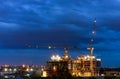 Construction site with cranes in night Royalty Free Stock Photo