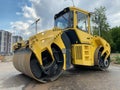 Construction site is laying new asphalt road pavement,road construction workers and road construction machinery scene.highway Royalty Free Stock Photo