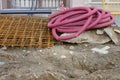 Construction site, laying pipes in the street