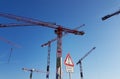 Construction site with many cranes Germany in beautiful weather