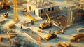 Construction site of a modern house complex with workers and machinery Royalty Free Stock Photo